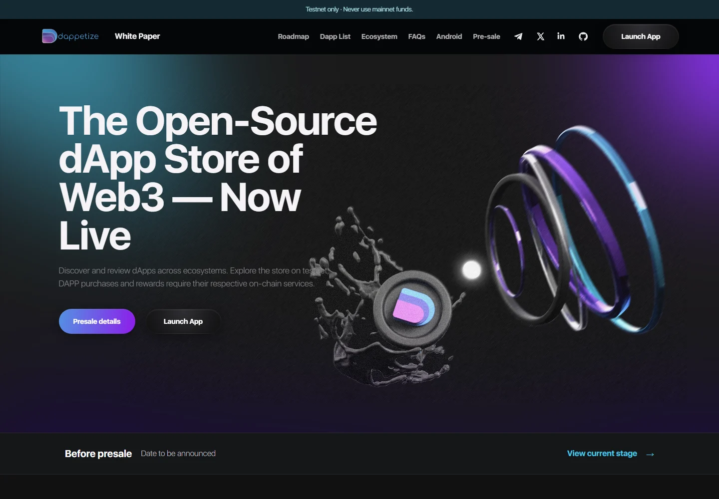 Dappetize's actual dApp store website